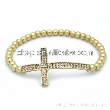 XLT-CB61 Bling Zircon Stone !! Metal Beaded Cross Bracelet